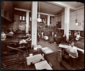 Men working in the printing plant at Metropolitan Life Insurance Co. at 23rd Street and Madison Avenue, New York